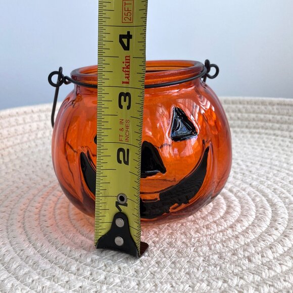 Halloween Glass Pumpkin Orange Tea Light Votive Candle Holders Bowls Set Decor - Picture 9 of 11